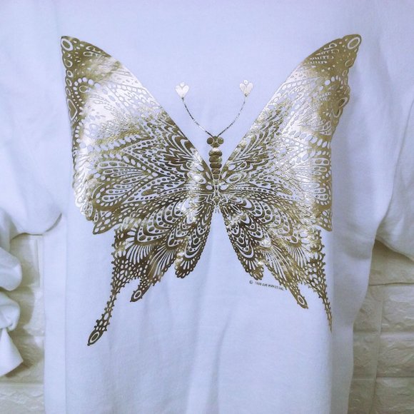 Vintage '89 Red Willow USA-made Golden Metallic Butterfly Sweatshirt -XXL White - Picture 4 of 10